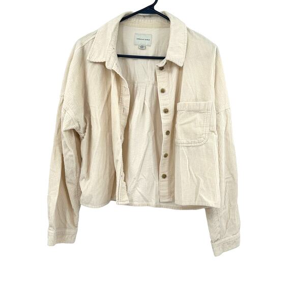 American Eagle Size Small Shacket Cream Corduroy Ribbed Button Up Cropped Casual - Picture 1 of 5